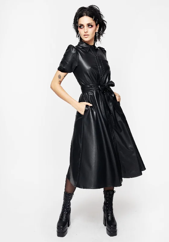 Sharon PU Midi Shirt Dress With Charm