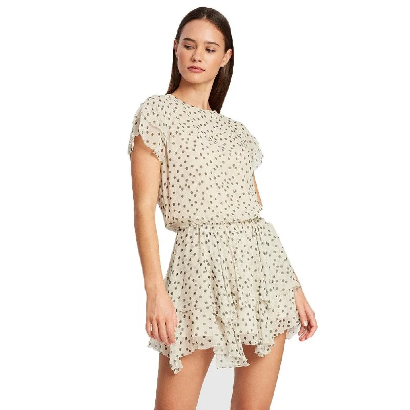 SIR Women's Isabella Ruffle Mini Dress Bone Polka Dot Size Extra Small - X-Small