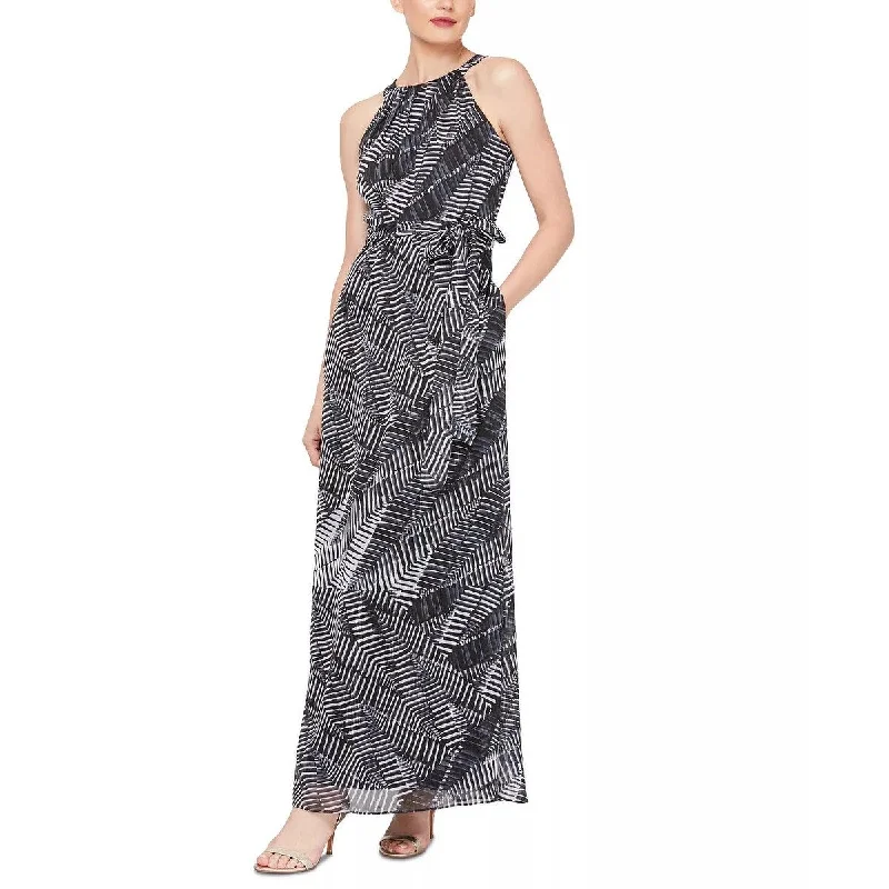 Slny Women's Gray Printed Sleeveless Halter Maxi Sheath Dress Charcoal Size 6