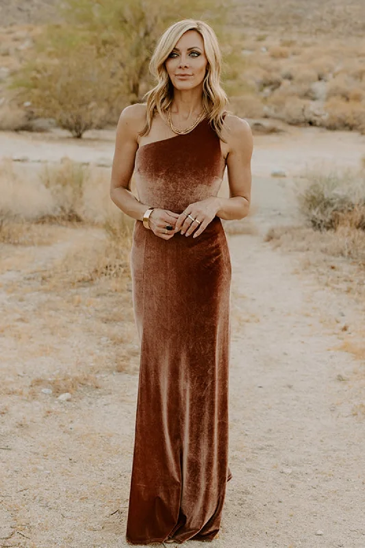 Tatiana Velvet One Shoulder Maxi Dress | Bronze