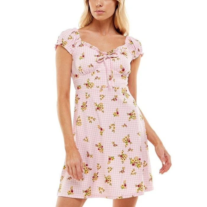 Ultra Flirt Junior's Floral Print Mini Dress Pink Size S