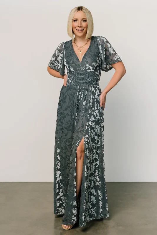 Veronica Velvet Maxi Dress | Slate Blue