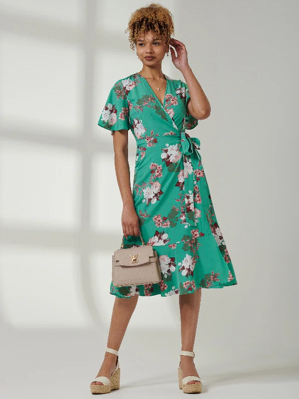 Wylla Wrap Woven Midi Dress, Green Floral