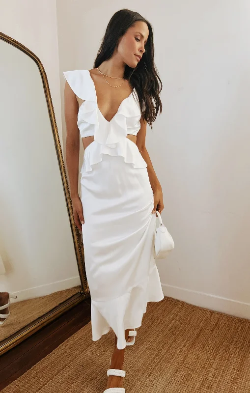 Zoey Midi Dress ~ Ivory Luxe Satin