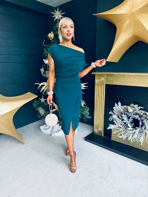 Ariana Asymmetric Midi Dress Green