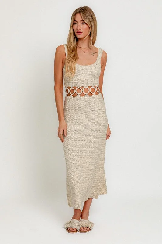 Bali Square Neck Sleeveless Crochet Midi Dress - Final Sale