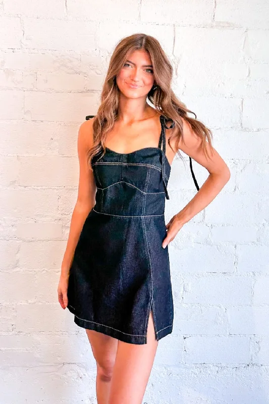 Kristen Denim Mini Dress with Tie Straps