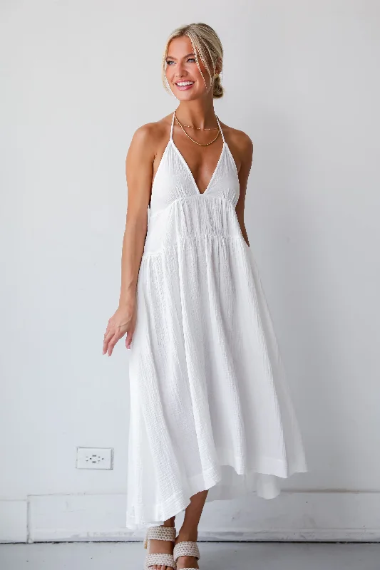 FINAL SALE - Memorable Entrance White Linen Halter Midi Dress