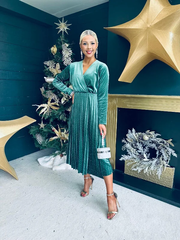 Niamh Embellished Velvet Midi Dress Green