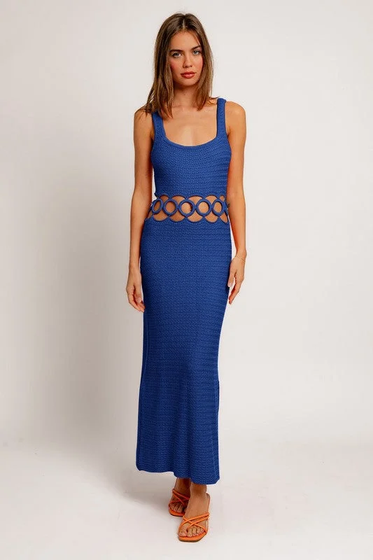 Bali Square Neck Sleeveless Crochet Midi Dress - Large - Final Sale