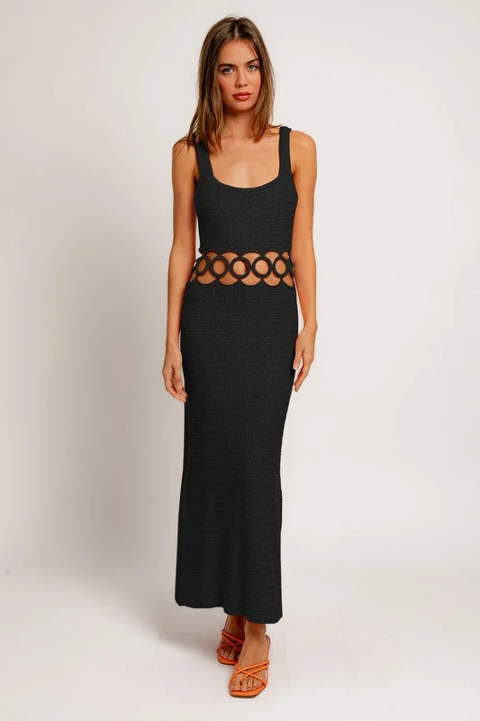 Bali Square Neck Sleeveless Crochet Midi Dress - Large - Final Sale