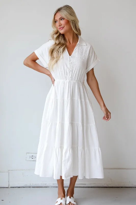 FINAL SALE - Summer Standard Off White Tiered Midi Dress