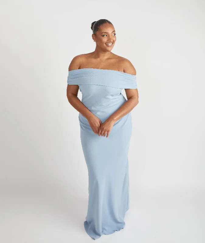 Bardot Gathered Crepe Bridesmaid Dress - Pale Blue