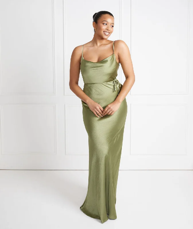 Cami Cowl Front Satin Bridesmaid Dress - Moss Green