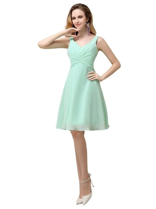 Chiffon A-line V-Neck Knee-Length Short Bridesmaid Dresses