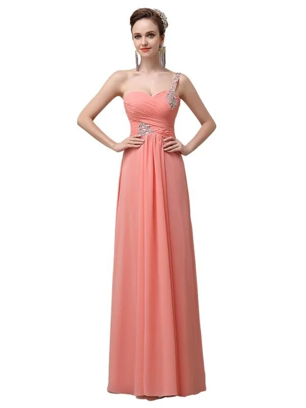 Sweatheart A-line Chiffon One Shoulder Floor-Length Long Bridesmaid Dresses