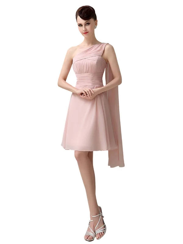 Cute Chiffon One Shoulder Unique Cheap Short Bridesmaid Dresses Online