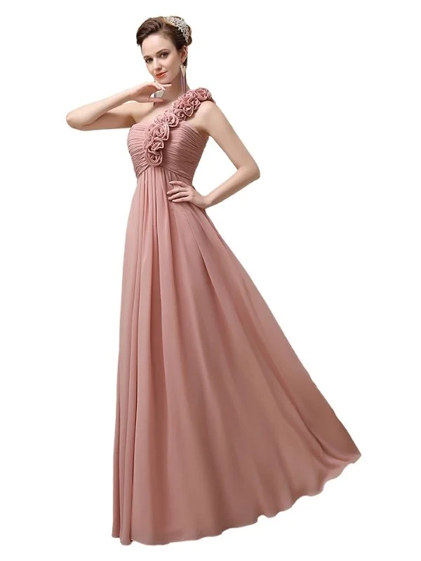 Simple A-line One-Shoulder Floor-Length Chiffon Long Bridesmaid Dresses