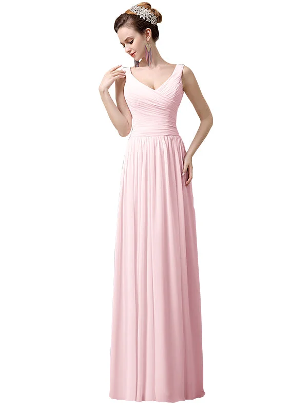 Spaghetti Strap A-line Simple Chiffon Floor-Length Long Bridesmaid Dresses