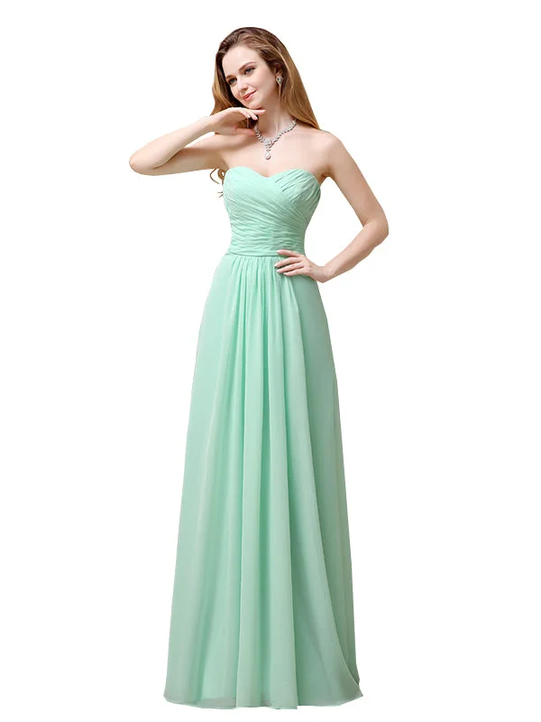 Pretty Chiffon A-line Sweetheart Floor-Length Long Bridesmaid Dresses