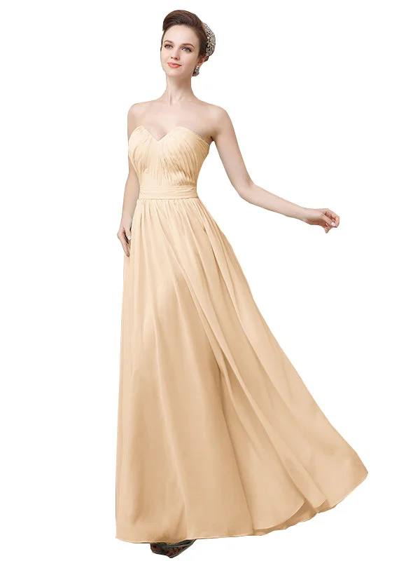 Pretty Strapless Chiffon A-line Floor-Length Long Bridesmaid Dresses