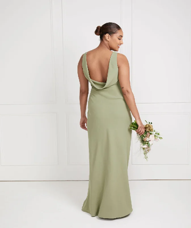 Cowl Back Crepe Bridesmaid Dress - Sage