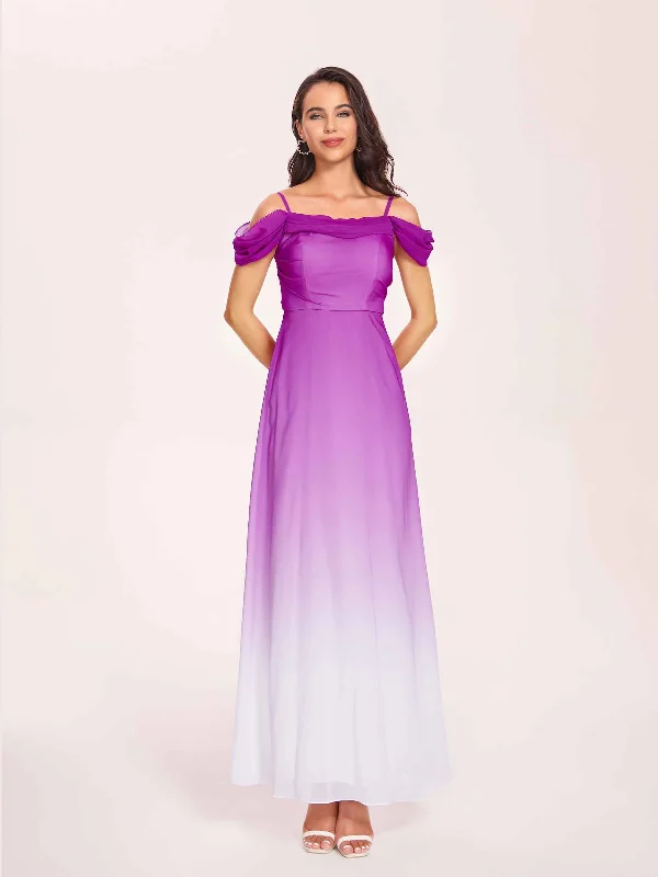 Elegant Cold Shoulder A-line Chiffon Long Ombre Bridesmaid Dresses Online