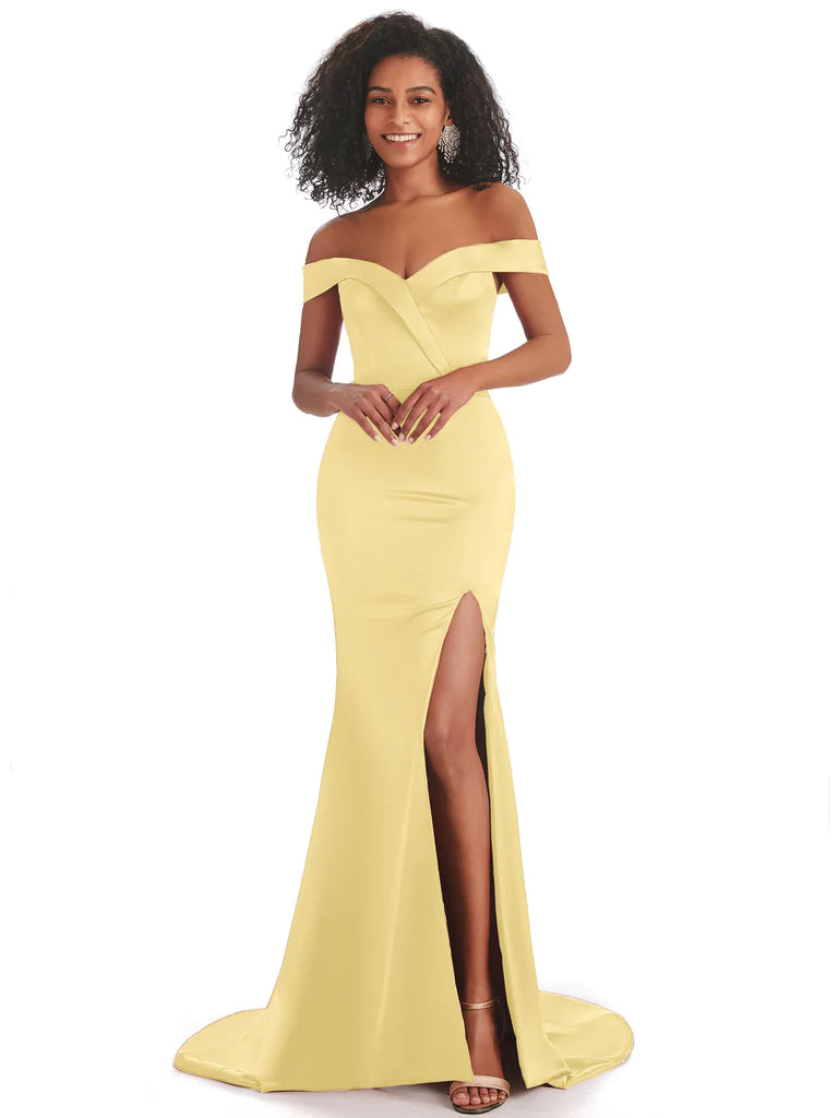 Sexy Mermaid Soft Satin Off-Shoulder Floor-Length African Bridesmaid Dresses In Stock