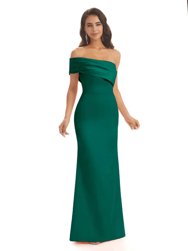 Soft Satin Sexy Side Slit One Shoulder Floor-Length Mermaid Bridesmaid Dresses Online In Stock