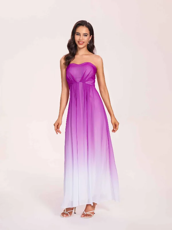 Sweetheart A-line Long Ombre Chiffon Bridesmaid Dresses Online