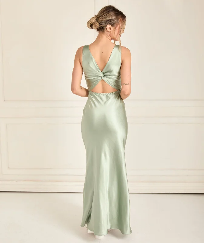 Twist Back Satin Bridesmaid Dress - Sage