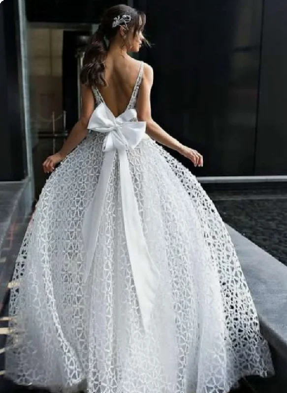 Deep V Neck Wedding Dresses Bridal Gown Sleeveless