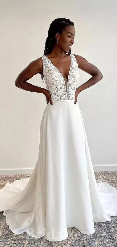 Deep V Neck Wedding Dresses Bridal Gown Top Lace