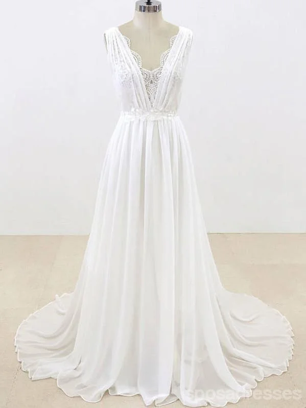 Elegant Unique V Neck Cheap Beach Wedding Dresses Online, WD374