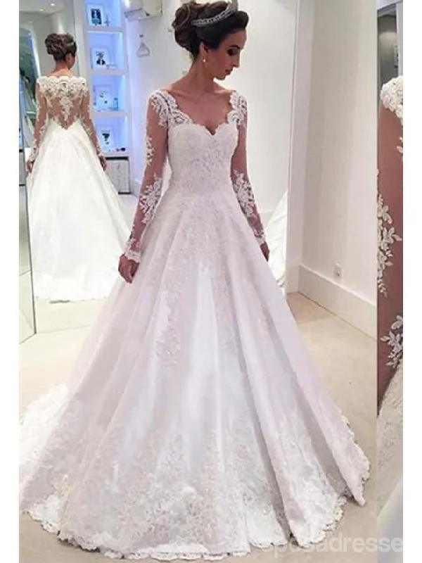 Long Sleeve Lace A-line Cheap Wedding Dresses Online, WD335