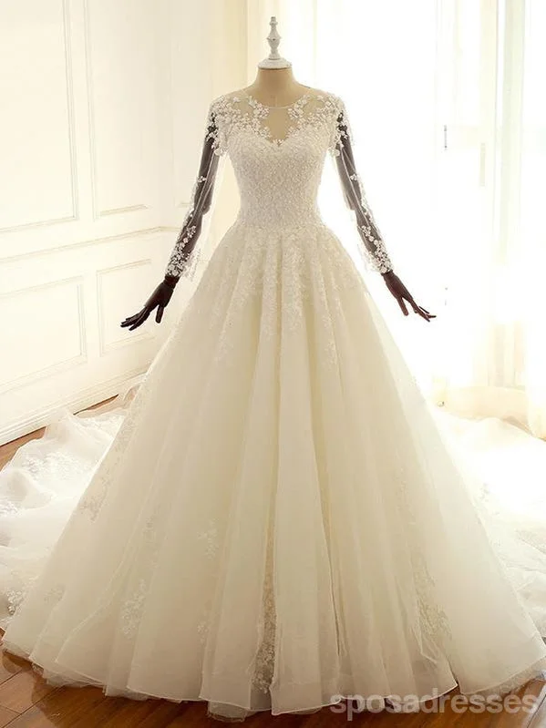 Long Sleeve Lace Long Custom Cheap Custom Wedding Dresses, WD305