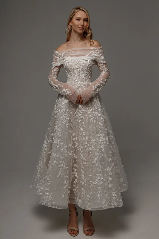 Floral Lace Wedding Dress Betty with Detachable Bolero