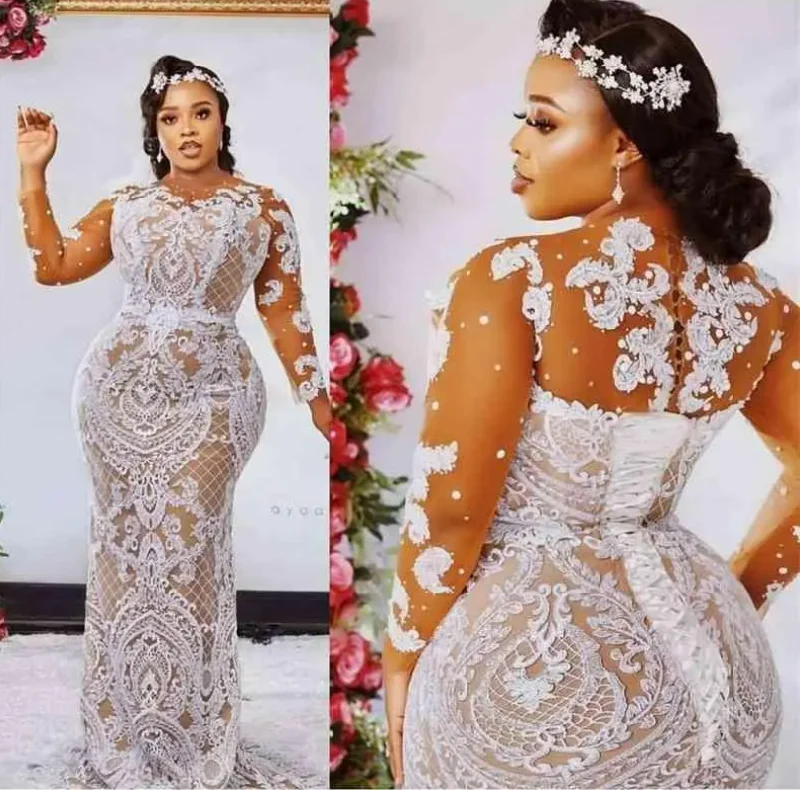 Plus Size Wedding Dresses Bridal Gown with Sleeves Lace