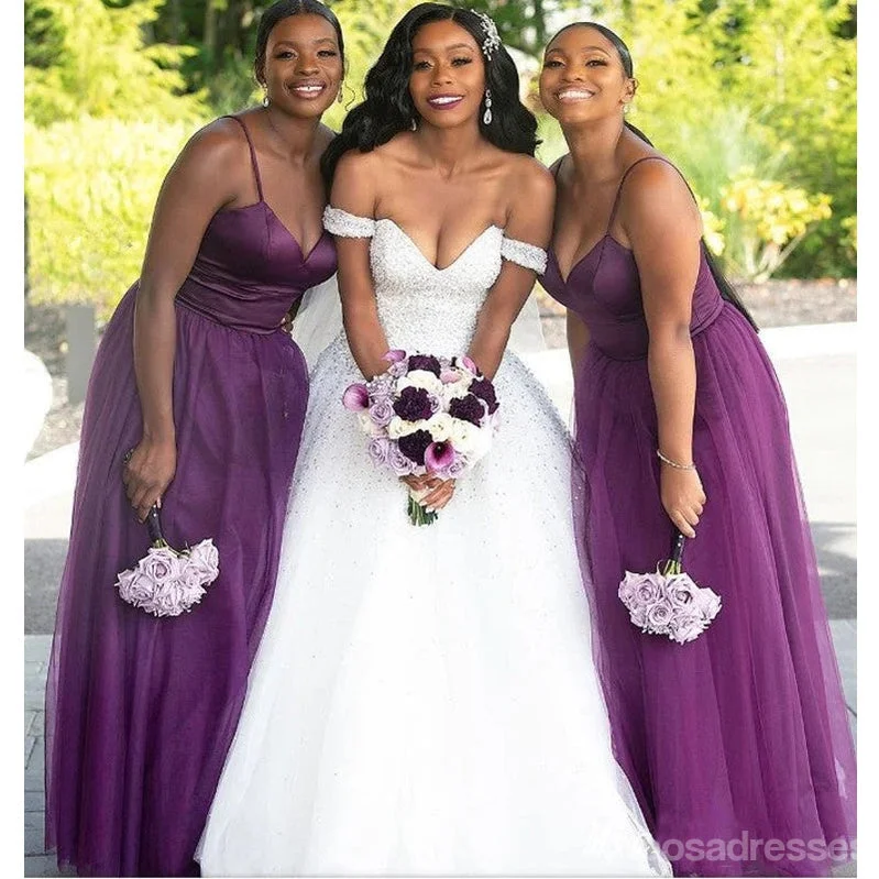 Purple Spaghetti Straps V-neck A-line Cheap Long Bridesmaid Dresses Online,WG1649