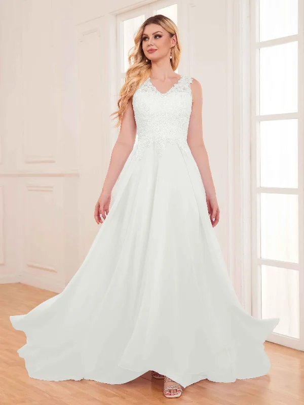 Rylee Dreamlike V Neck Lace Chiffon Wedding Dress