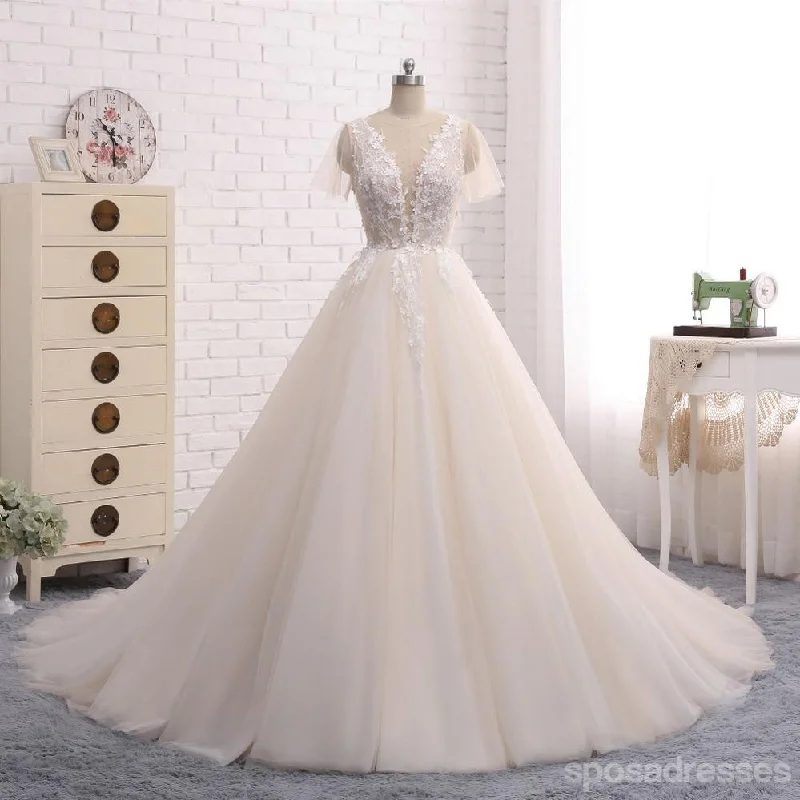 Sexy Backless Deep V Neckline Lace Wedding Bridal Dresses, Custom Made Wedding Dresses, Affordable Wedding Bridal Gowns, WD243