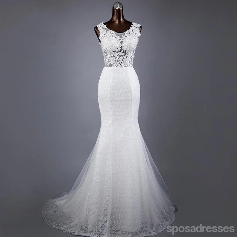 Sexy Open Back See Through Lace Mermaid Wedding Bridal Dresses, Custom Made Wedding Dresses, Affordable Wedding Bridal Gowns, WD250