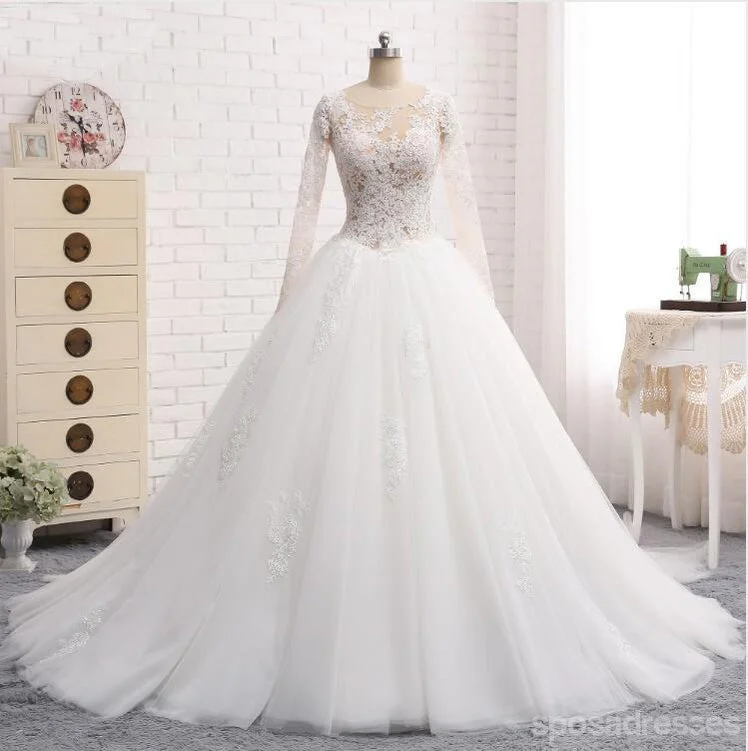 Sexy See Through Long Sleeve Aline Lace Wedding Bridal Dresses, Custom Made Wedding Dresses, Affordable Wedding Bridal Gowns, WD239