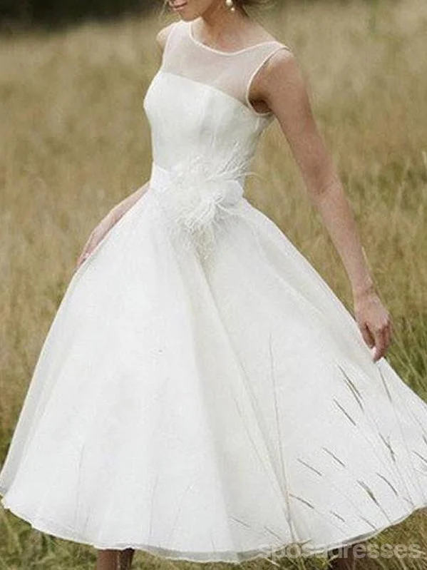 Simple Illusion Neck Cheap Short Wedding Dresses Online, WD365