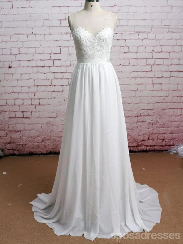 Simple Illusion See Through Cheap Beach Wedding Dresses Online, WD373