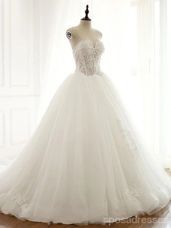 Strapless Sexy See Through Lace A line Wedding Bridal Dresses, Affordable Custom Made Wedding Bridal Dresses, WD269