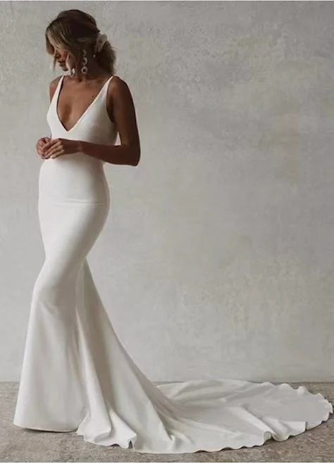 V Neck Wedding Dresses Bridal Gown Backless