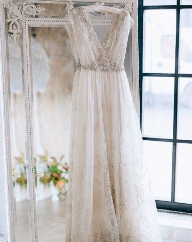 V Neck Wedding Dresses Bridal Gown Vintage