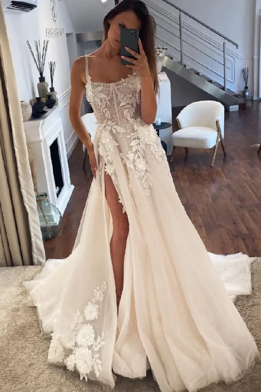 Wedding Dresses Bridal Gown Slit Side with Lace