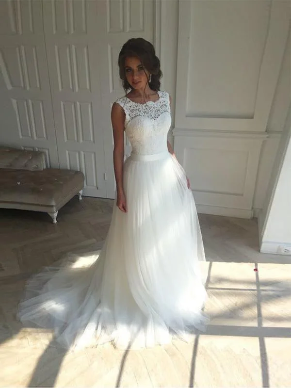 Illlusion A-Line Lace-Up Ribbon Wedding Dresses